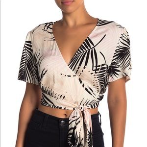 MinkPink Isla Palm Print Wrap Top